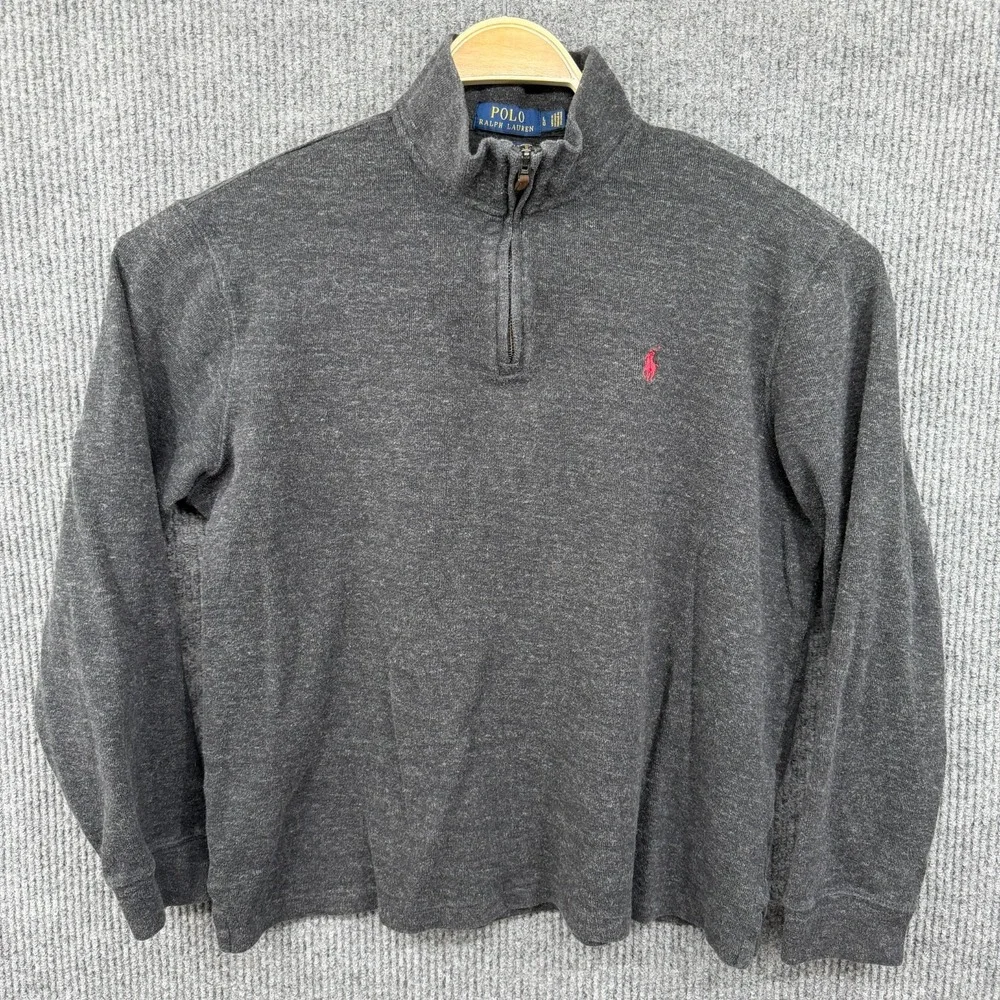 Polo Ralph Lauren 1/4‎ Zip Estate Rib Sweater Pullover Men Large Gray Pullover